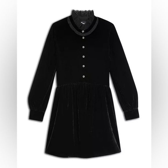 The Kooples Short Black Velvet Dress with Bijou Buttons. - Picture 7 of 15